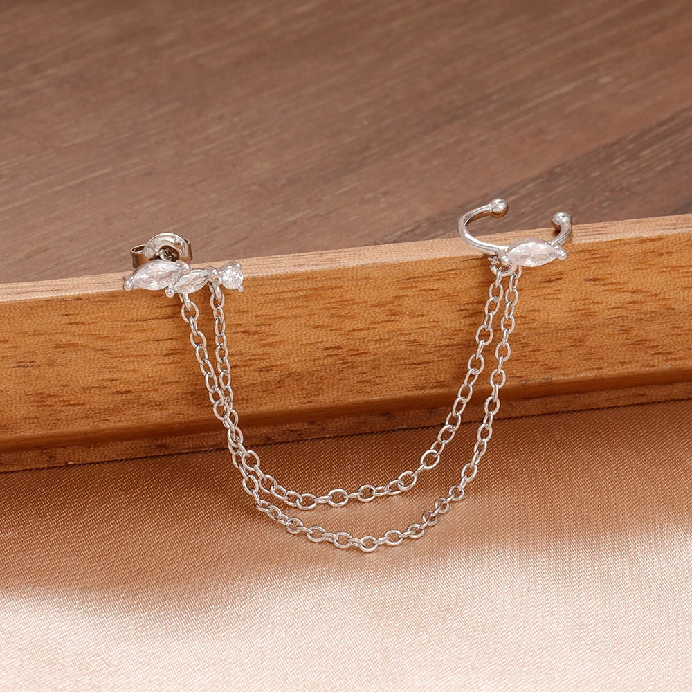 Boucles d’oreilles pendantes à pampilles en zircon – Acier inoxydable plaqué or 14K – Style géométrique.