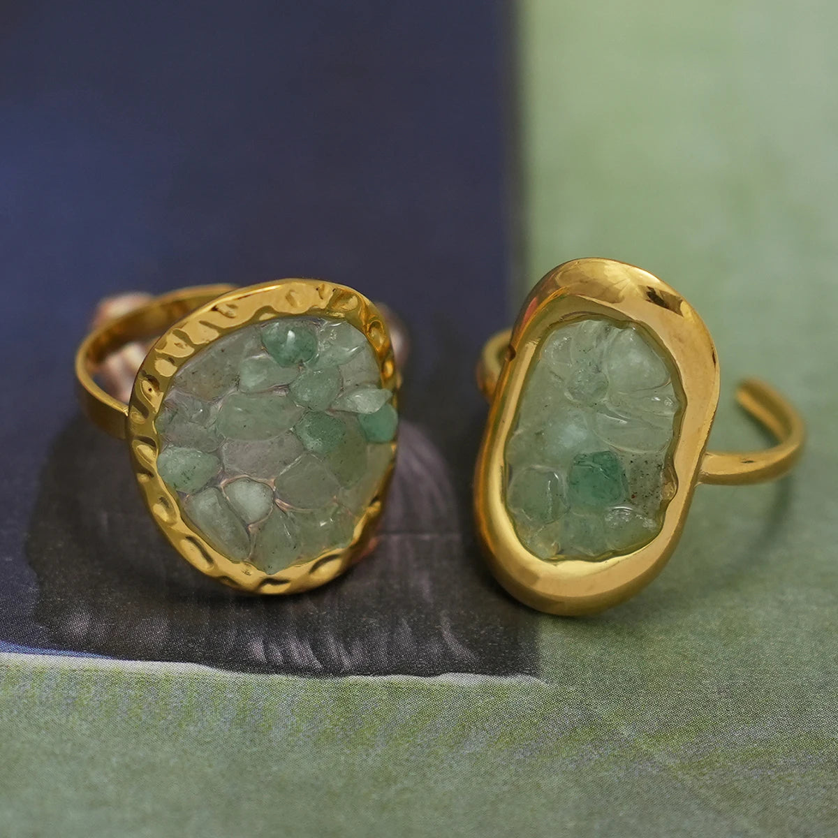 Bague Femme Plaqué Or 18K – Acier Inoxydable Ajustable & Étanche – Pierre Naturelle