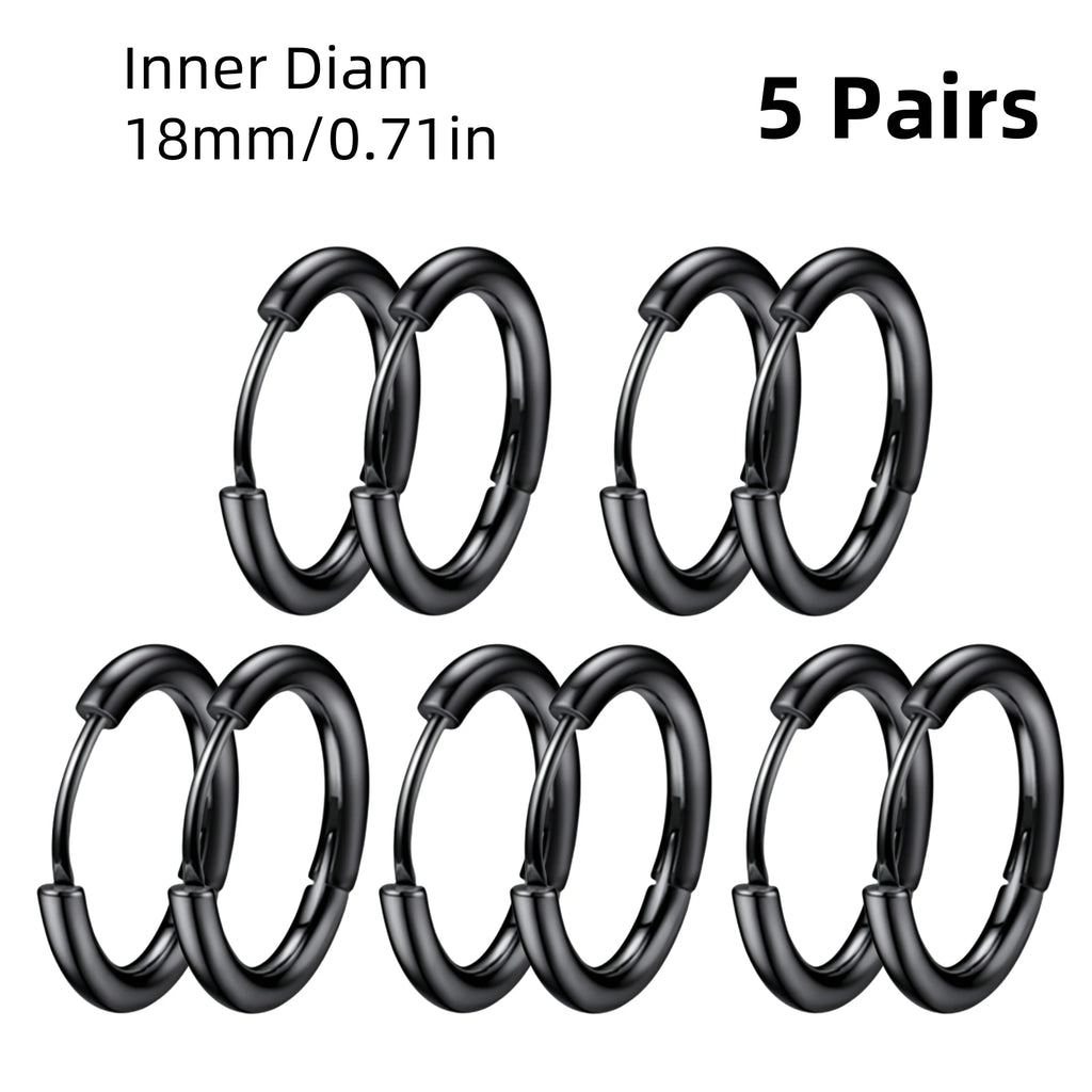 boucles d’oreilles femme lot 10 créoles noires minimalistes acier inox