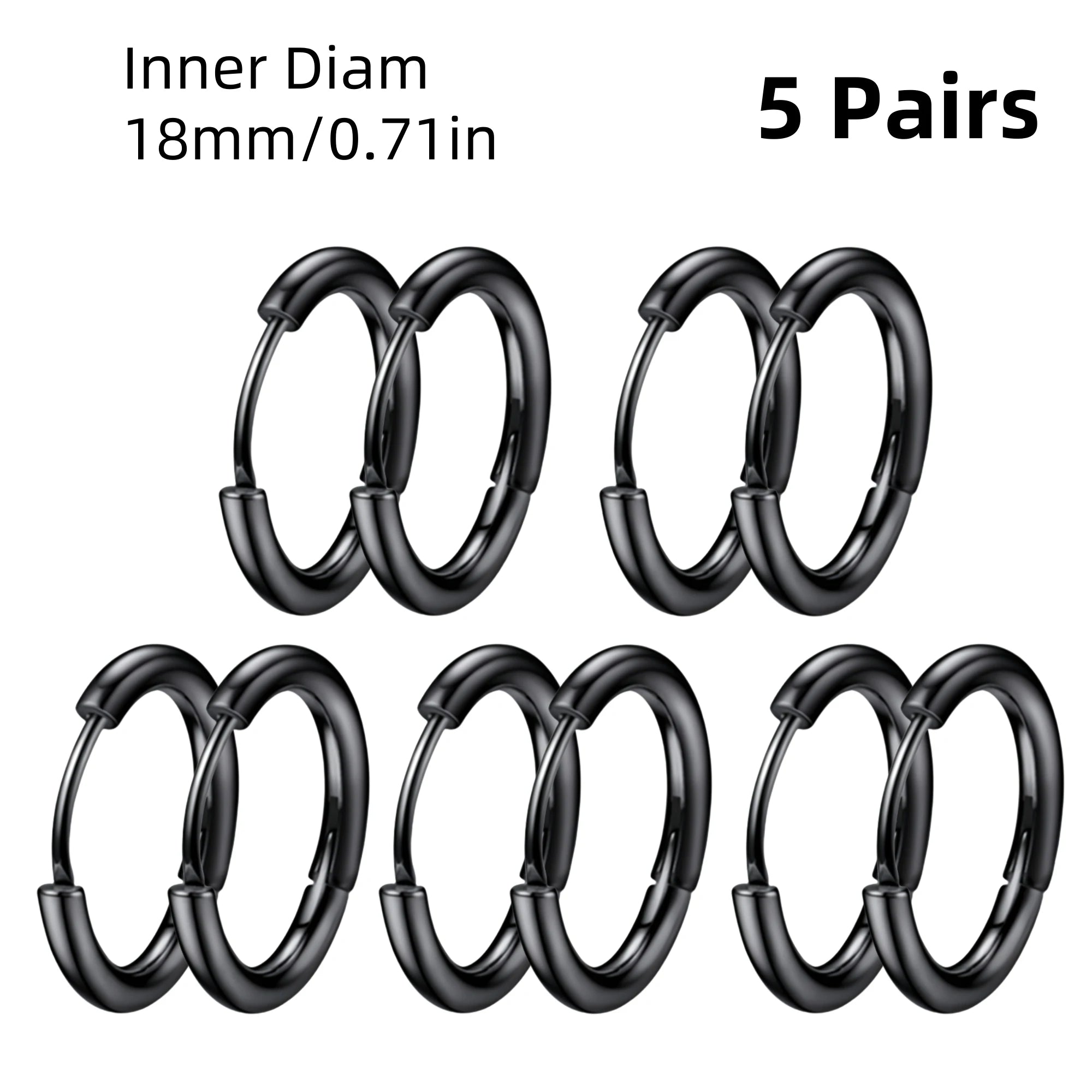 boucles d’oreilles femme lot 10 créoles noires minimalistes acier inox