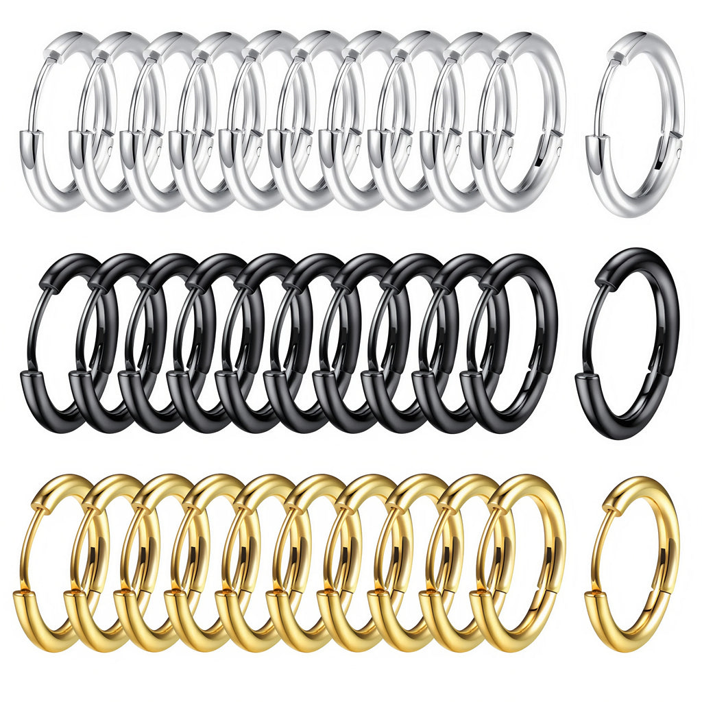 lot 10 paires créoles rondes noires acier inoxydable femme minimaliste punk