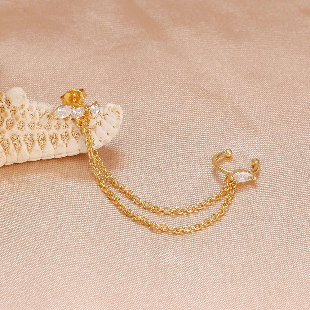 Boucles d’oreilles pendantes à pampilles en zircon – Acier inoxydable plaqué or 14K – Style géométrique.