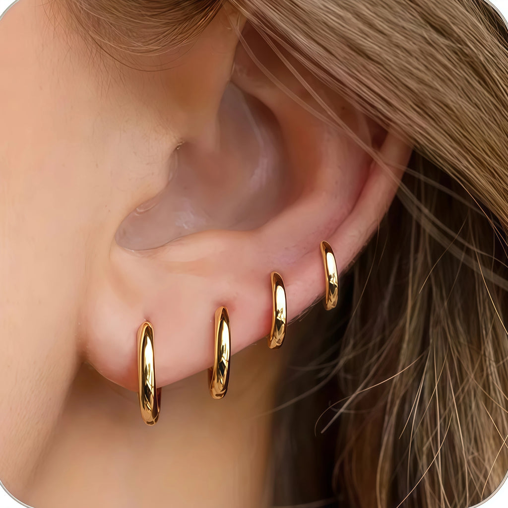 Lot de 10 Créoles Rondes Noires en Acier Inoxydable – Style Minimaliste & Punk Femme