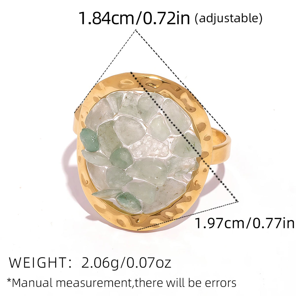 Bague Femme Plaqué Or 18K – Acier Inoxydable Ajustable & Étanche – Pierre Naturelle